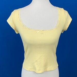 GARAGE Yellow Lace Trim Women's Top